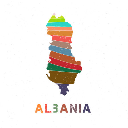 Albania map design. Shape of the country with beautiful geometric waves and grunge texture. Captivating vector illustration.のイラスト素材