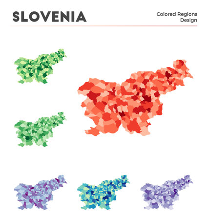 Slovenia map collection. Borders of Slovenia for your infographic. Colored country regions. Vector illustration.のイラスト素材
