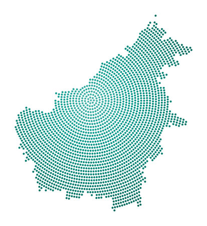 Borneo dotted map. Digital style shape of Borneo. Tech icon of the island with gradiented dots. Vibrant vector illustration.のイラスト素材