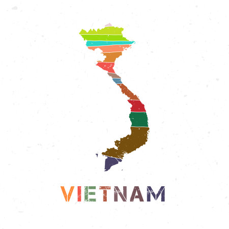 Vietnam map design. Shape of the country with beautiful geometric waves and grunge texture. Vibrant vector illustration.のイラスト素材