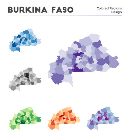 Burkina Faso map collection. Borders of Burkina Faso for your infographic. Colored country regions. Vector illustration.のイラスト素材