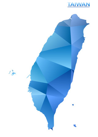 Vector polygonal Taiwan map. Vibrant geometric country in low poly style. Elegant illustration for your infographics. Technology, internet, network concept.のイラスト素材