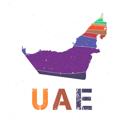 UAE map design. Shape of the country with beautiful geometric waves and grunge texture. Charming vector illustration.のイラスト素材