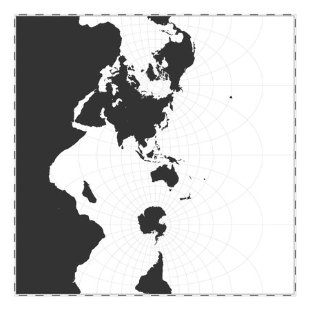 Vector world map. Transverse spherical Mercator projection. Plain world geographical map with latitude and longitude lines. Centered to 120deg W longitude. Vector illustration.のイラスト素材