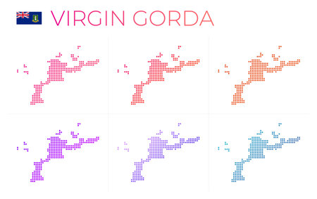Virgin Gorda dotted map set. Map of Virgin Gorda in dotted style. Borders of the island filled with beautiful smooth gradient circles. Awesome vector illustration.のイラスト素材