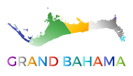 Bright colored Grand Bahama shape. Multicolor geometric style island logo. Modern trendy design. Artistic vector illustration.のイラスト素材