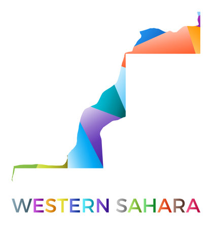 Bright colored Western Sahara shape. Multicolor geometric style country logo. Modern trendy design. Charming vector illustration.のイラスト素材