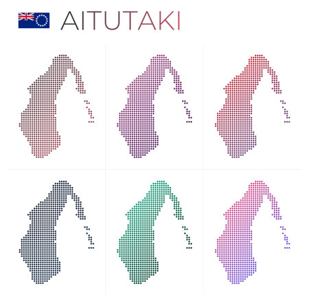 Aitutaki dotted map set. Map of Aitutaki in dotted style. Borders of the island filled with beautiful smooth gradient circles. Modern vector illustration.のイラスト素材