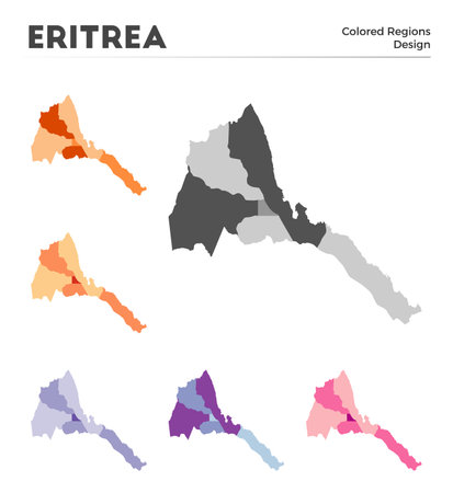 Eritrea map collection. Borders of Eritrea for your infographic. Colored country regions. Vector illustration.のイラスト素材