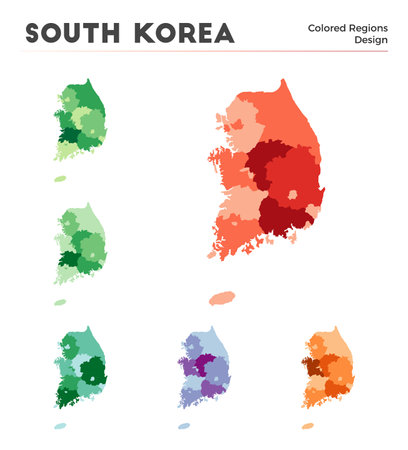 South Korea map collection. Borders of South Korea for your infographic. Colored country regions. Vector illustration.のイラスト素材