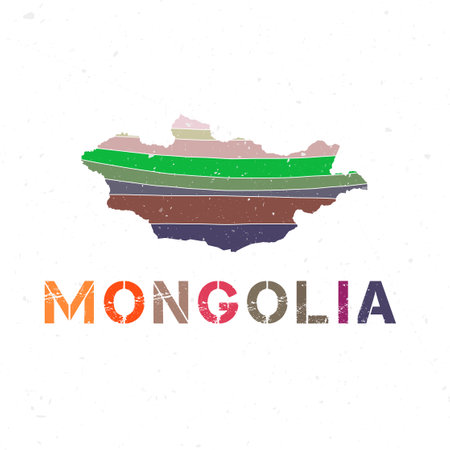 Mongolia map design. Shape of the country with beautiful geometric waves and grunge texture. Appealing vector illustration.のイラスト素材