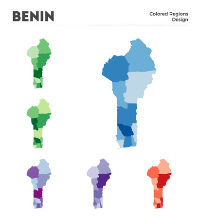 Benin map collection. Borders of Benin for your infographic. Colored country regions. Vector illustration.のイラスト素材