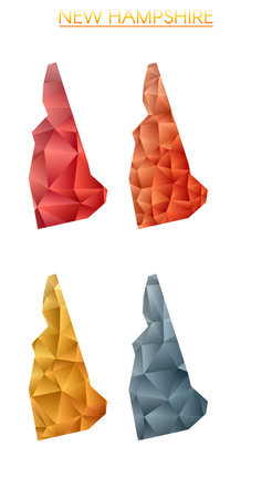 Set of vector polygonal maps of New Hampshire. Bright gradient map of us state in low poly style. Multicolored New Hampshire map in geometric style for your infographics. Charming vector illustration.のイラスト素材