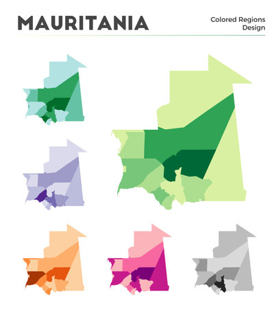 Mauritania map collection. Borders of Mauritania for your infographic. Colored country regions. Vector illustration.のイラスト素材