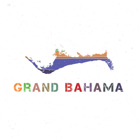 Grand Bahama map design. Shape of the island with beautiful geometric waves and grunge texture. Artistic vector illustration.のイラスト素材
