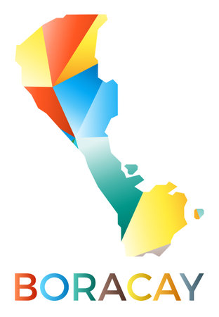 Bright colored Boracay shape. Multicolor geometric style island logo. Modern trendy design. Trendy vector illustration.のイラスト素材