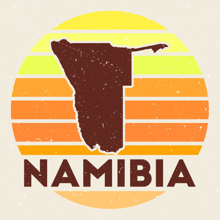 Namibia logo. Sign with the map of country and colored stripes, vector illustration. Can be used as insignia, logotype, label, sticker or badge of the Namibia.のイラスト素材