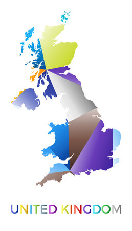 Bright colored United Kingdom shape. Multicolor geometric style country logo. Modern trendy design. Stylish vector illustration.のイラスト素材