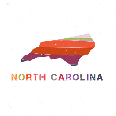 North Carolina map design. Shape of the us state with beautiful geometric waves and grunge texture. Awesome vector illustration.のイラスト素材