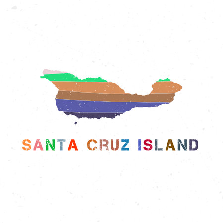 Santa Cruz Island map design. Shape of the island with beautiful geometric waves and grunge texture. Neat vector illustration.のイラスト素材