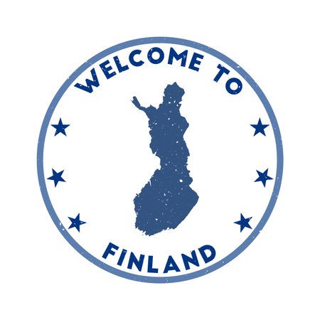 Welcome to Finland stamp. Grunge country round stamp with texture in One Minute to Midnight color theme. Vintage style geometric Finland seal. Beautiful vector illustration.のイラスト素材