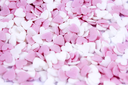 Soft focus pink and white heart candy pastel background for Valentines dayの写真素材