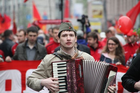 Moscow, Russia - May 9, 2012. March of communists on the Victory Day.のeditorial素材