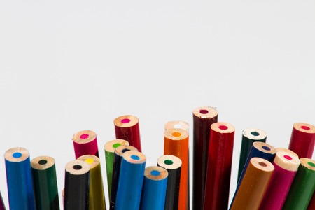 Colored pencils on a white background. Learning, creativity and creativeの写真素材