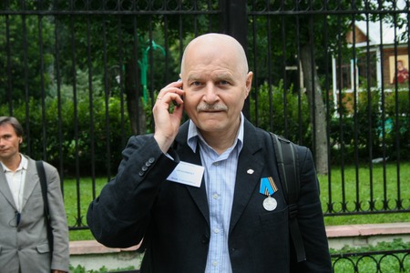 Moscow, Russia - August 22, 2008. Politician Michael Schneider at the rally of Russian democratic...