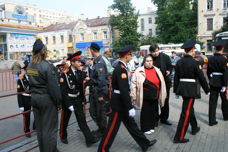 Moscow, Russia - September 3, 2008. Representatives of the cadet military organization came to the memorial service in Moscow on the anniversary of the terrorist attack at school in Beslan. Memorial meeting on the anniversary of the terrorist attack in Beのeditorial素材