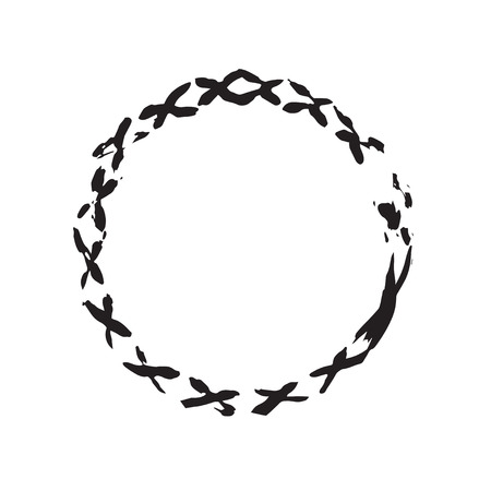 circle shape vector black grunge background. Vintage old round. A circular trail mark. Round frame brush paint blot. Black circle lineの写真素材
