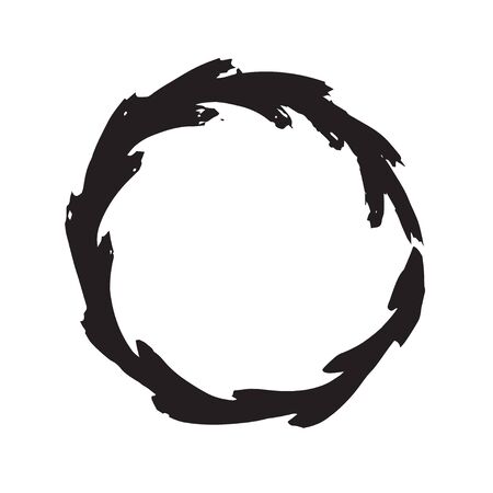 circle shape vector black grunge background. Vintage old round. A circular trail mark. Round frame brush paint blot. Black circle lineのイラスト素材