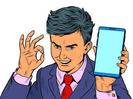 OK gesture Businessman and smartphone. A man with a phoneのイラスト素材