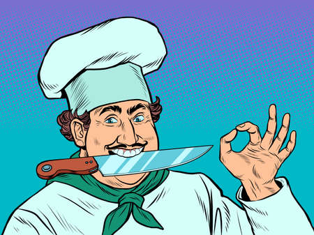 A male cook with a kitchen knifeのイラスト素材