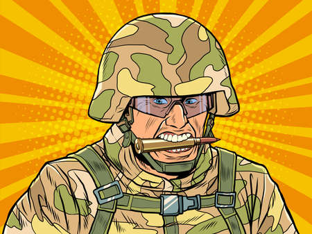 Aggressive military in camouflage and helmetのイラスト素材