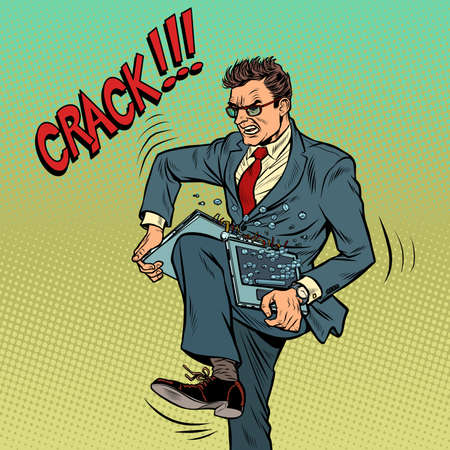 Businessman breaks laptop in rageのイラスト素材