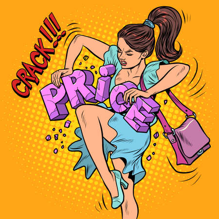 A woman breaks prices. Discounts and sales conceptのイラスト素材