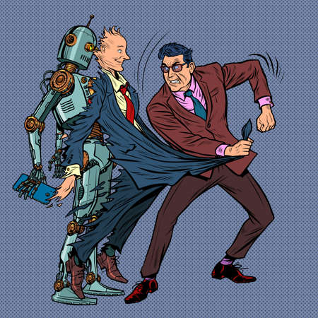 a man exposes a robot under a human shellのイラスト素材