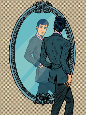 A man in a suit looks in the mirror, Narcissusのイラスト素材