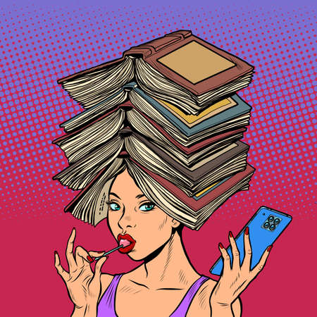A smart well read woman with booksのイラスト素材