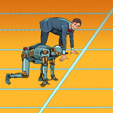 A businessman competes with a robotのイラスト素材