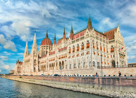 The Hungarian Parliament Building on the bank of the Danube in Budapestの写真素材