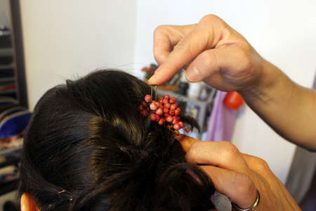 hair hairstyle for the wedding day, with berries and pink pepper