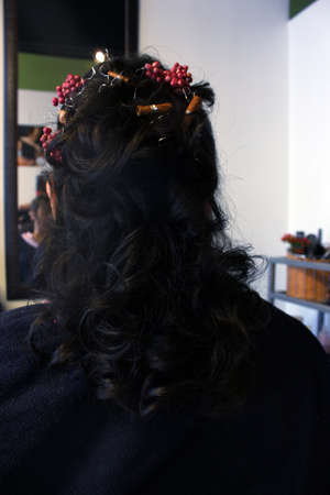 hair hairstyle for the wedding day, with berries and pink pepperの写真素材