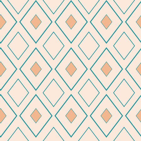 Classic gold and light blue rhombus geometric design. Seamless vector pattern on neutral cream...