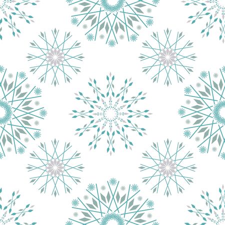 Beautiful winter design with teal and silver stylised snowflakes. Seamless vector pattern on white background. For textiles, Christmas cards and giftwrap, party invitations,flyers,graphic design usesのイラスト素材