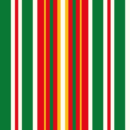 Classic Christmas stripe in red, green, gold and white. Seamless geometric vector pattern in traditional colors. Great for festive products, fabric, stationery, gift wrapping paper, product packagingのイラスト素材
