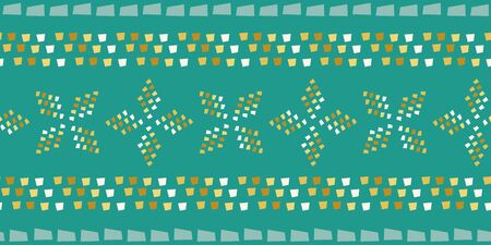 Mosaic windmill shapes and stripes border design in hues of gold and white. Seamless vector pattern...