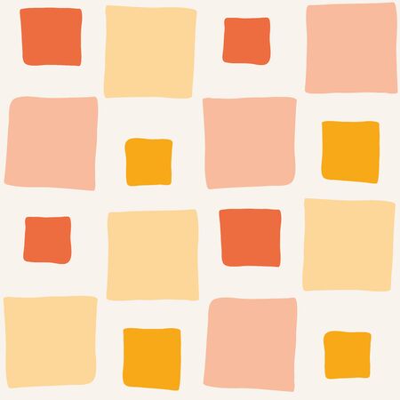 Hand drawn irregular color blocks in orange, pastel yellow and pink. Seamless geometric vector pattern on light background. Relaxed vibe. Great for wellness, summer products, stationery, packagingのイラスト素材