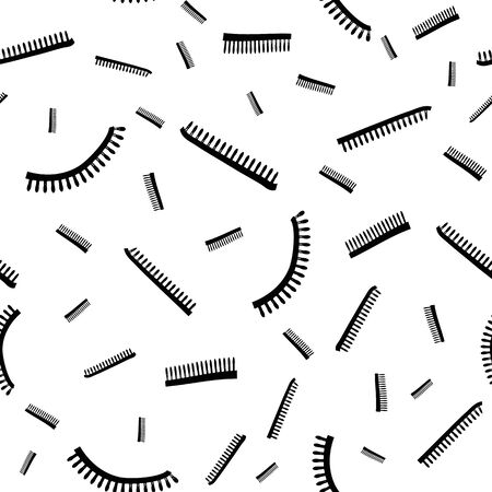 Vector abstract black and white hair comb seamless pattern background in memphis design style. Straight and curved shapes. For web, packaging, stationery, texture, businessのイラスト素材